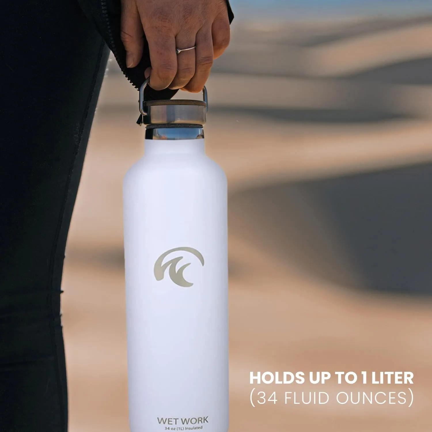 Stainless Steel Water Bottle for Hot and Cold Drinks - Double Wall Insulated Thermos for Water, Soda, Coffee, Tea with Wide Mouth, Metal Handle, Bamboo Top - Great for Travel, Hiking, Camping