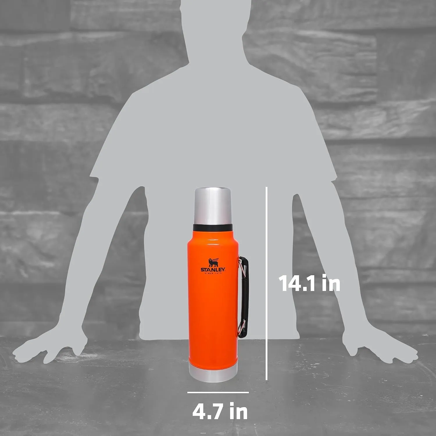 Stanley Classic Legendary Vacuum Bottle 1.5 qt | Wide Mouth with Leakproof Cup Lid | Keep Drinks Hot or Cold | Packable for Travel | Insulated Stainless Steel Thermos | BPA-Free | Blaze Orange