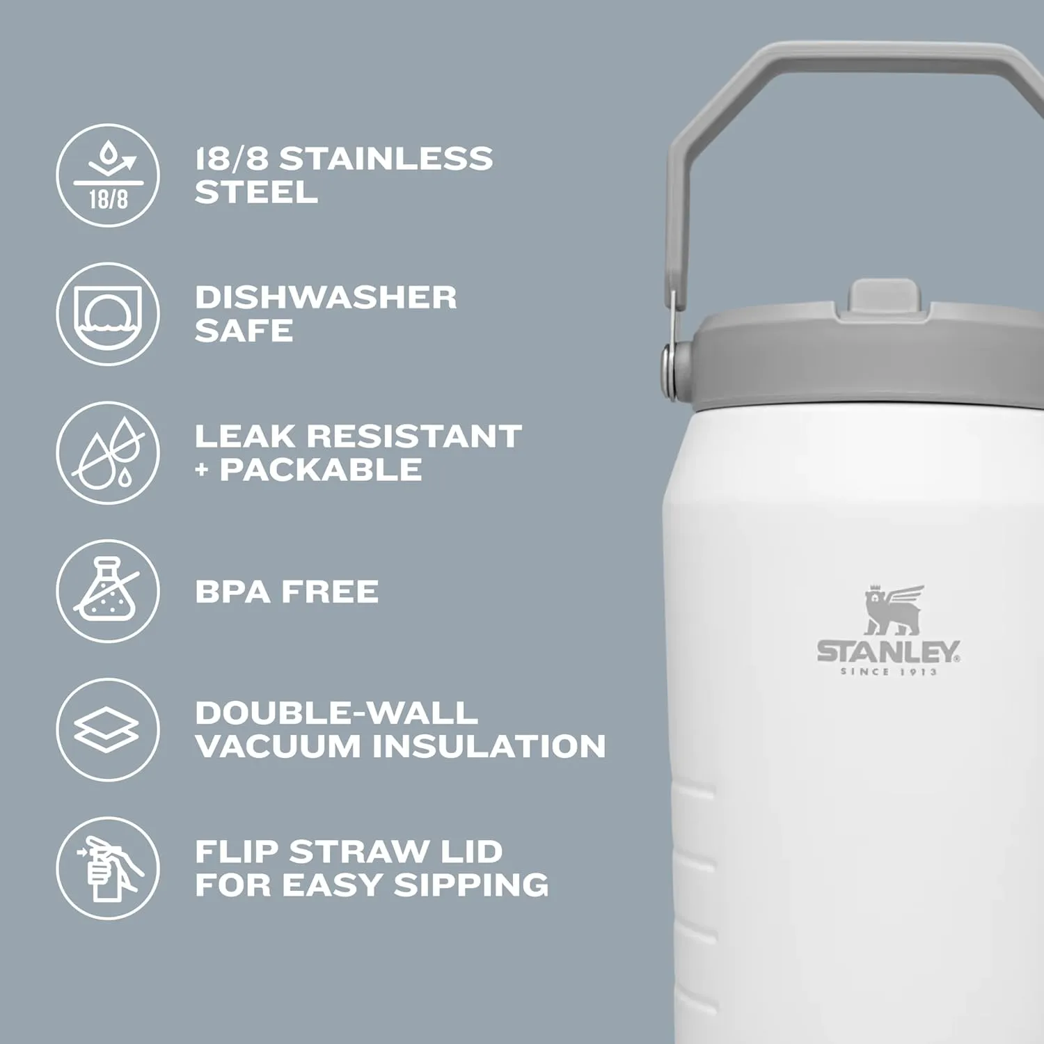 Stanley IceFlow Flip Straw Jug with Handle 40 oz| Twist On Lid and Flip Up Straw | Leak Resistant for Travel and Sports | Insulated Stainless Steel | BPA-Free | Polar