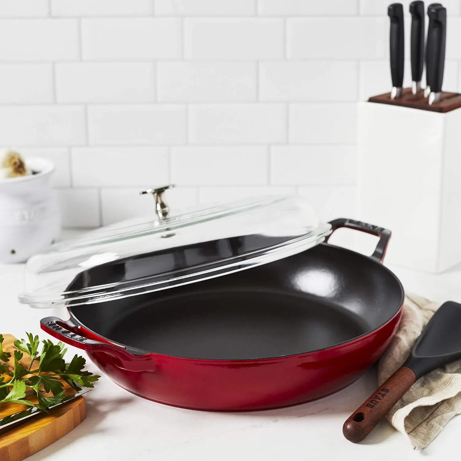 STAUB Braiser with Glass Lid, 3.5-Qt, Cherry