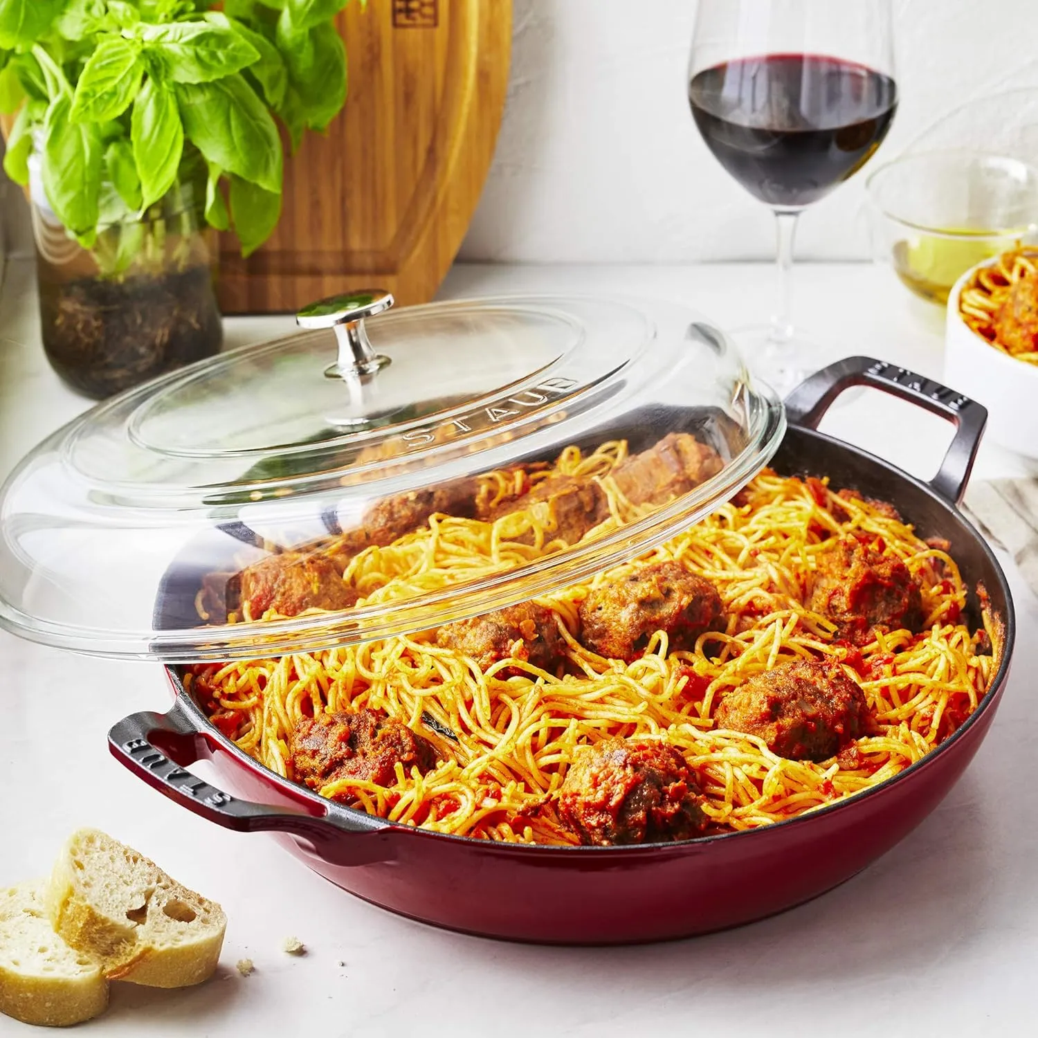 STAUB Braiser with Glass Lid, 3.5-Qt, Cherry