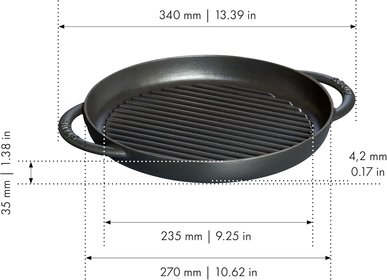 Staub Cast Iron 10-inch Pure Grill - Black Matte, Made in France