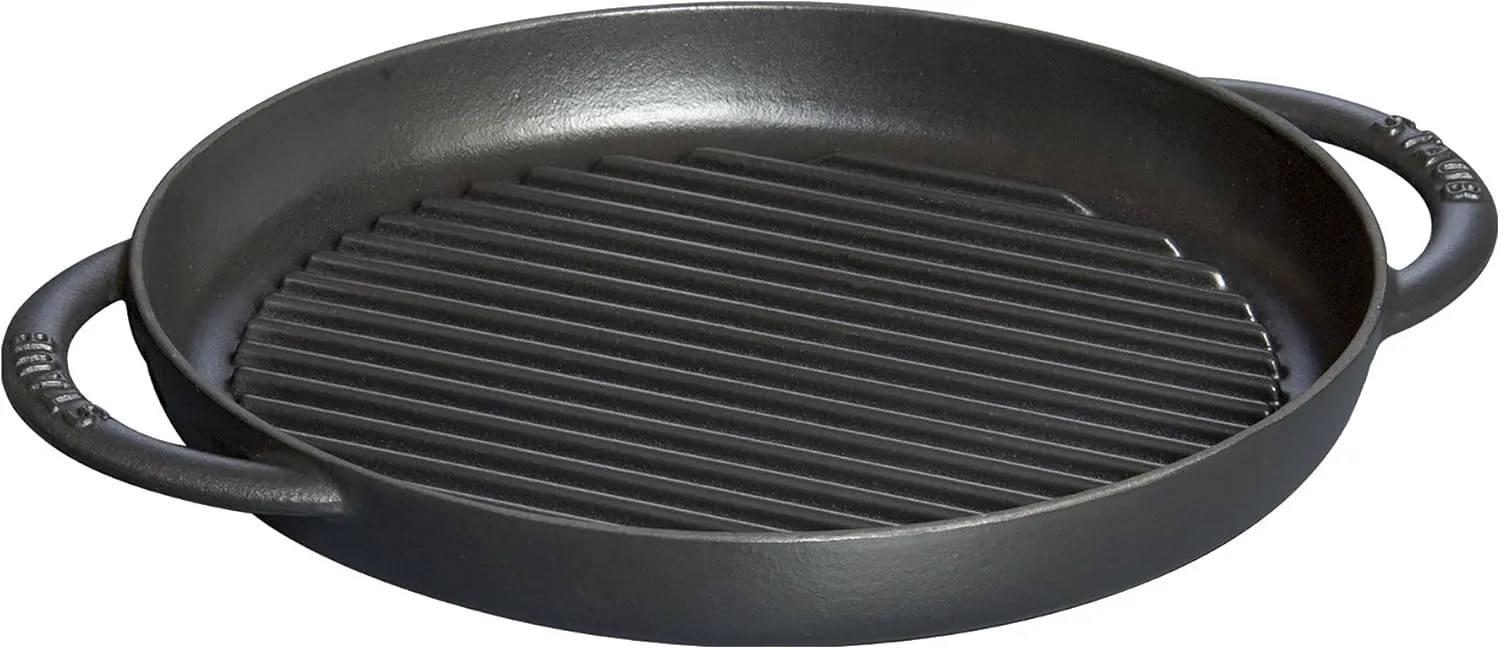 Staub Cast Iron 10-inch Pure Grill - Black Matte, Made in France