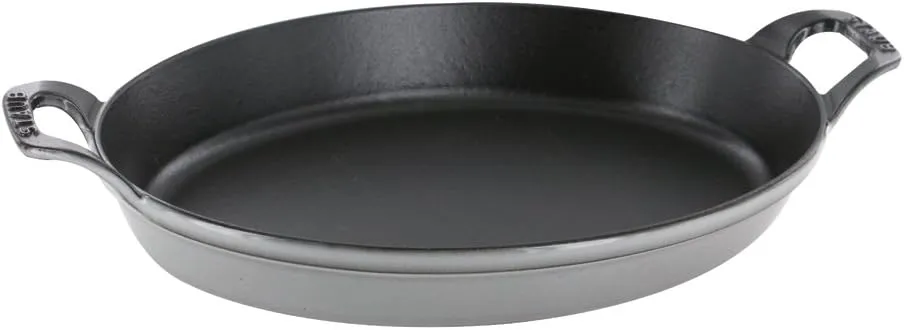 Staub Cast Iron 14.5-inch X 11.2-inch Oval Baking Dish - Graphite Grey, Made in France