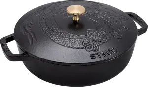 Staub Cast Iron 2.5-qt Braiser with Dragon Lid - Matte Black