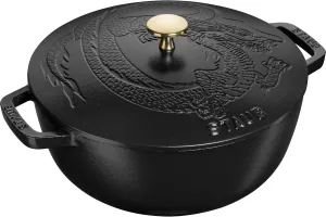 Staub Cast Iron 3.75-qt Essential French Oven with Dragon Lid - Matte Black