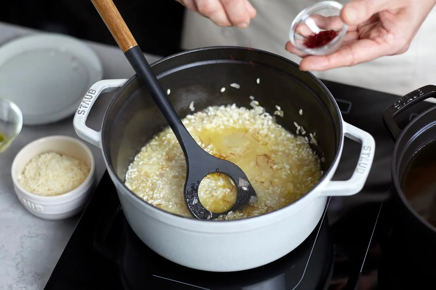 Staub Cast Iron 4-qt Round Cocotte - White Truffle, Made in France