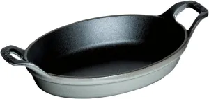 Staub Cast Iron 5.5-inch x 3.8-inch Mini Oval Gratin Baking Dish - Graphite Grey, Made in France