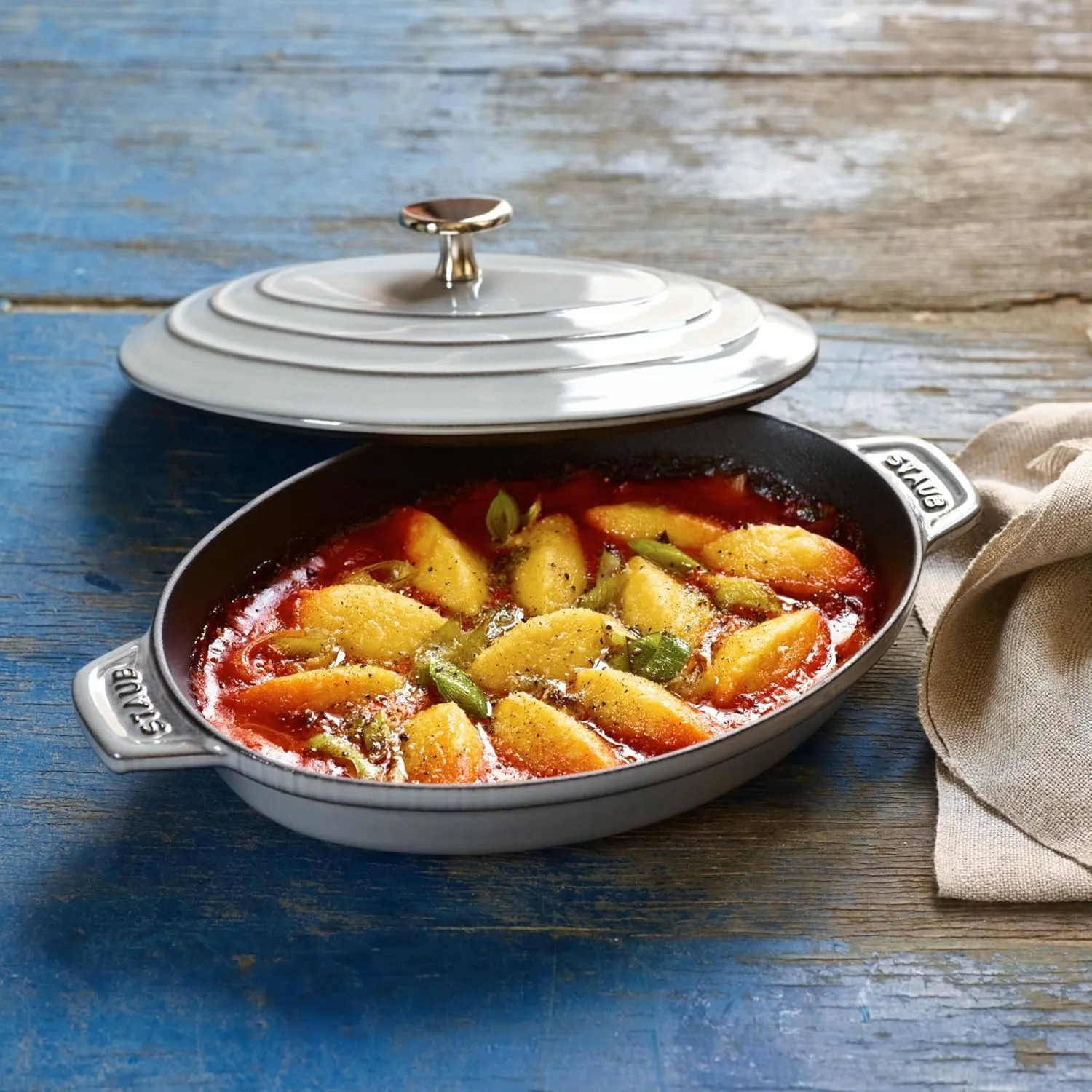 Staub Cast Iron 9-inch x 6.6-inch Oval Covered Baking Dish - Graphite Grey, Made in France