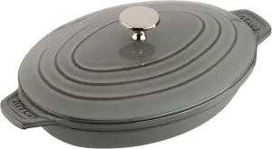 Staub Cast Iron 9-inch x 6.6-inch Oval Covered Baking Dish - Graphite Grey, Made in France