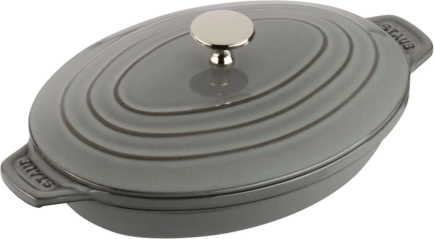 Staub Cast Iron 9-inch x 6.6-inch Oval Covered Baking Dish - Graphite Grey, Made in France
