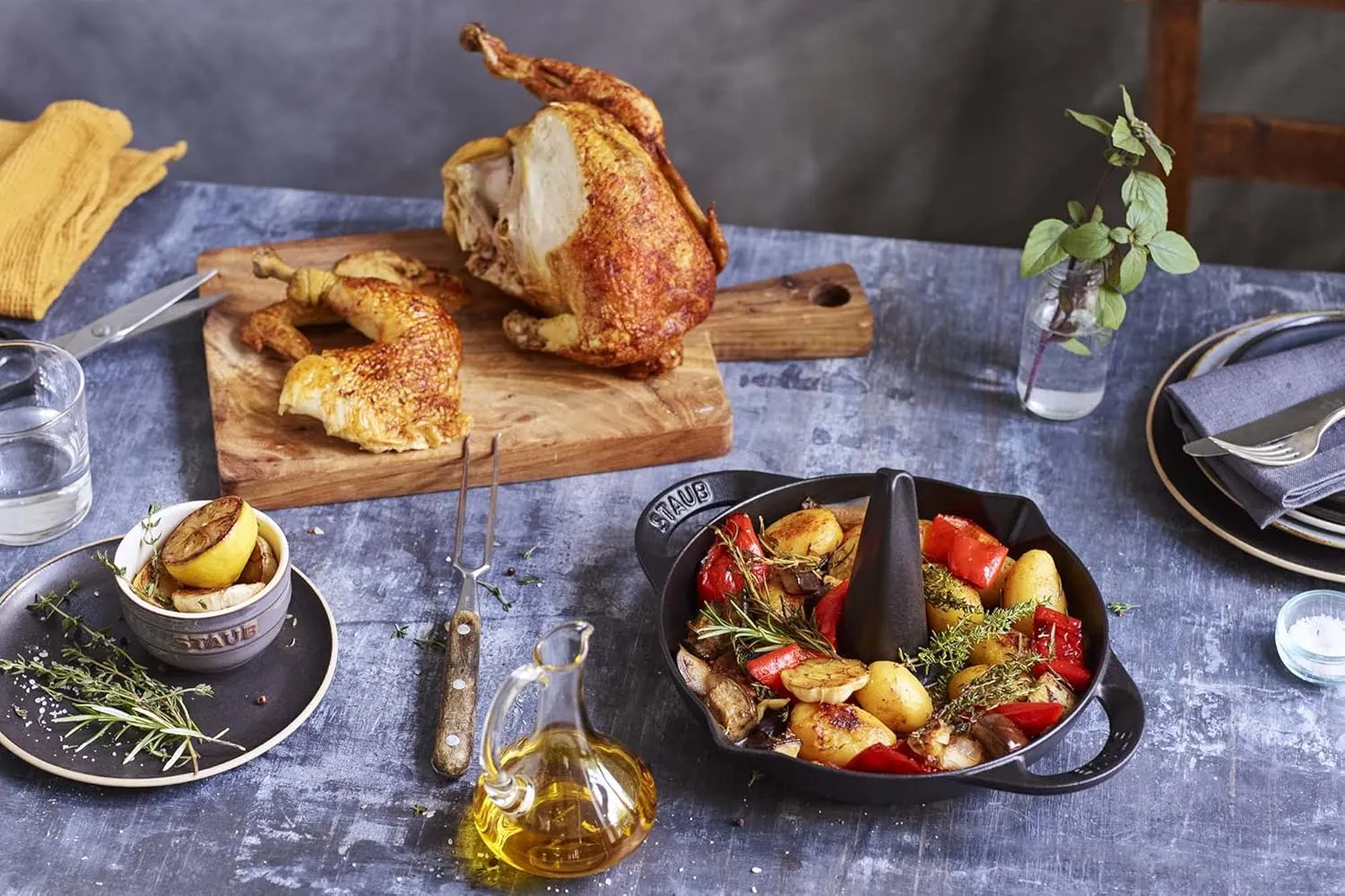 Staub Cast Iron 9.5-inch Vertical Chicken Roaster - Matte Black, Made in France