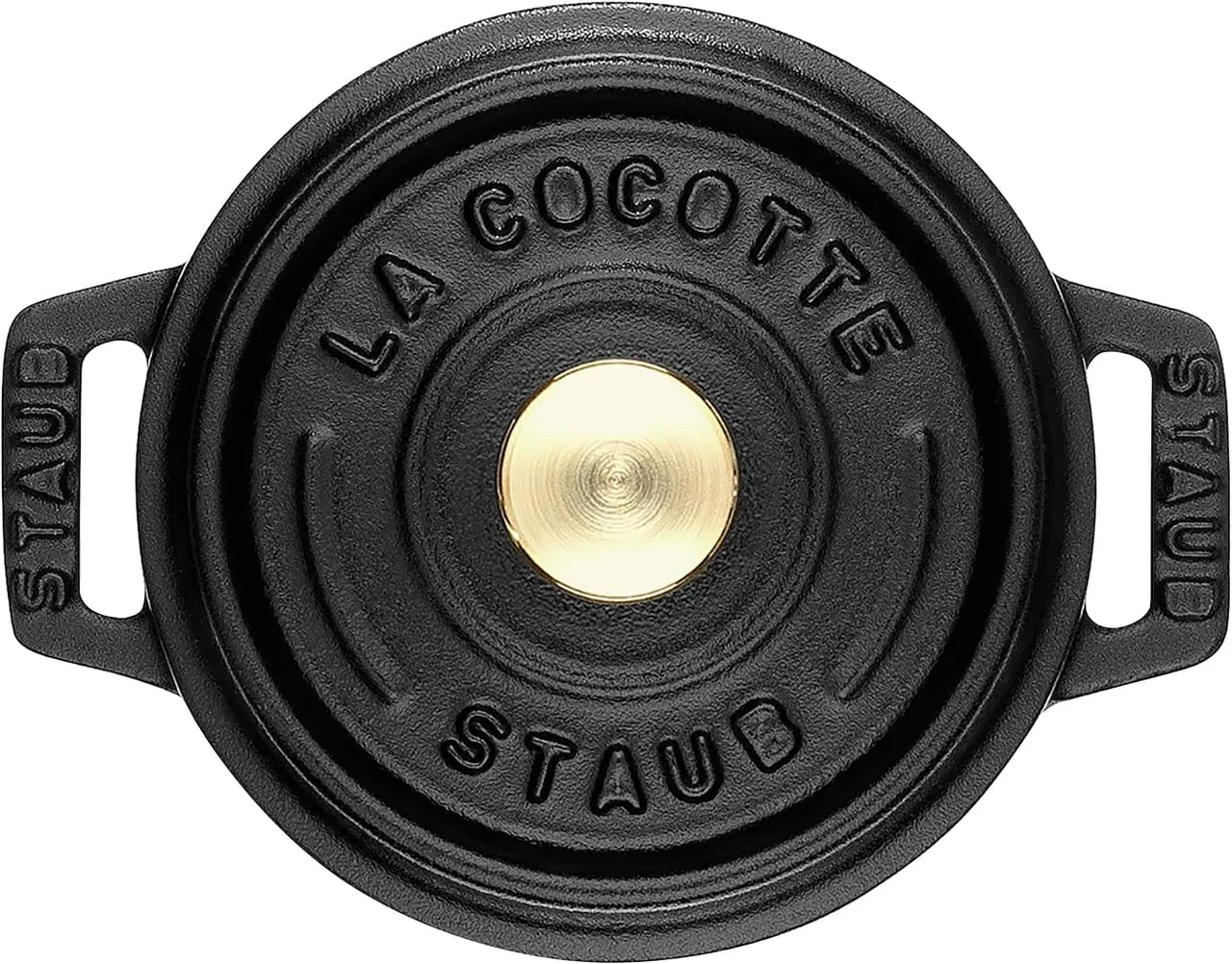 STAUB Cast Iron Dutch Oven 0.5-qt Round Cocotte, Made in France, Serves 1, Matte Black