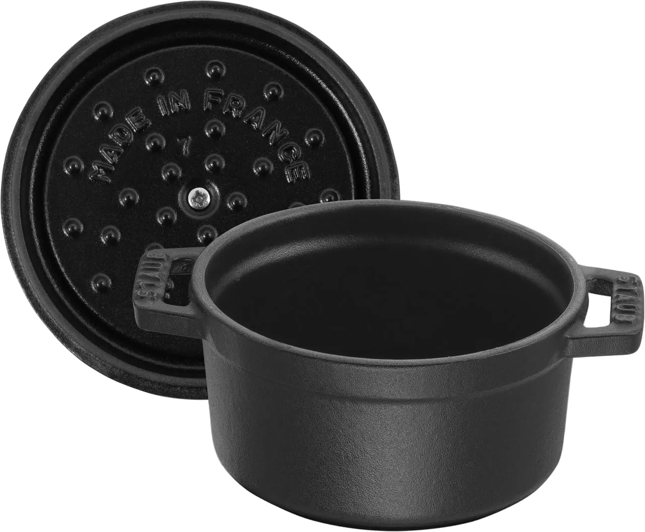 STAUB Cast Iron Dutch Oven 0.5-qt Round Cocotte, Made in France, Serves 1, Matte Black