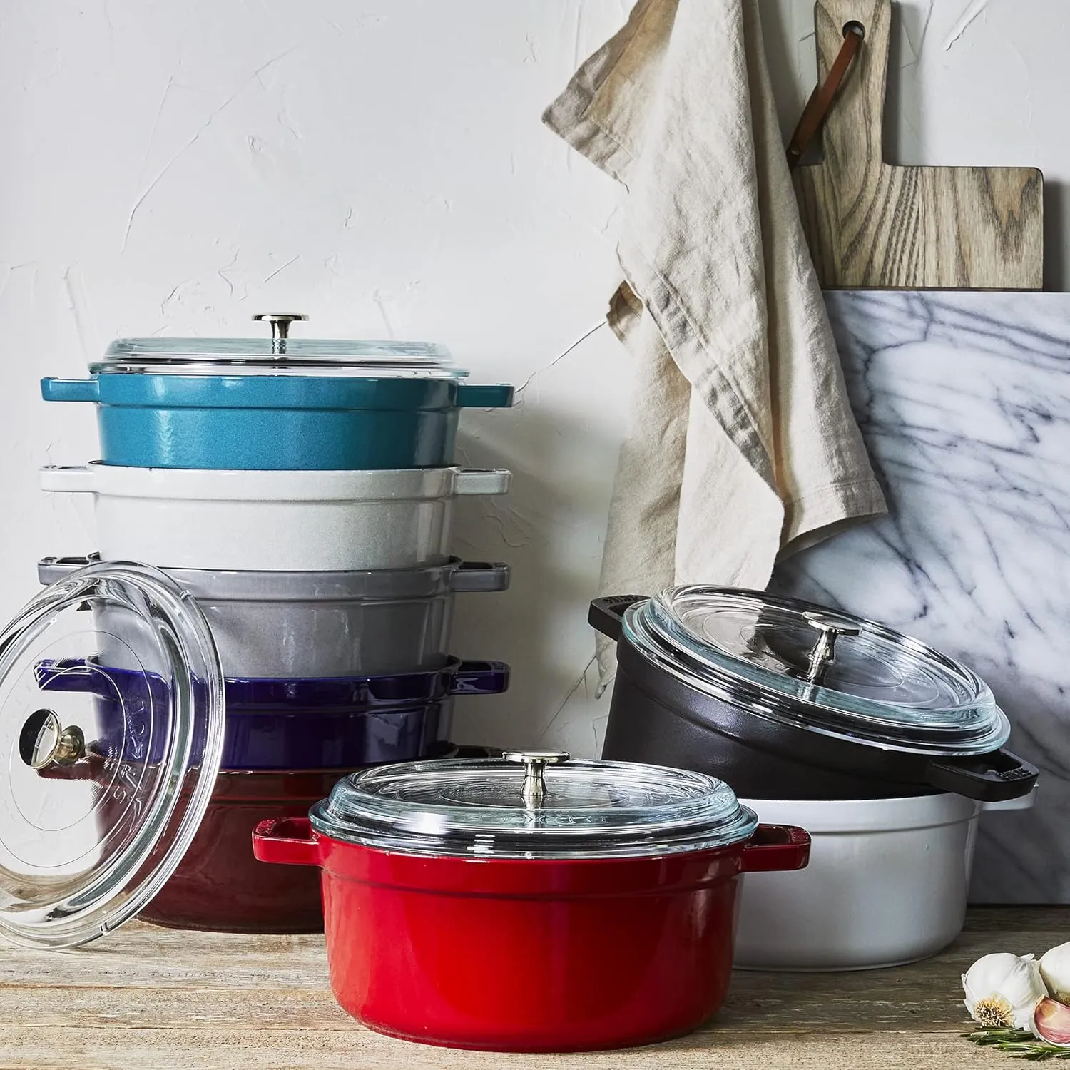 STAUB Cast Iron Dutch Oven 4-qt Round Cocotte with Glass Lid, Made in France, Serves 3-4, Black
