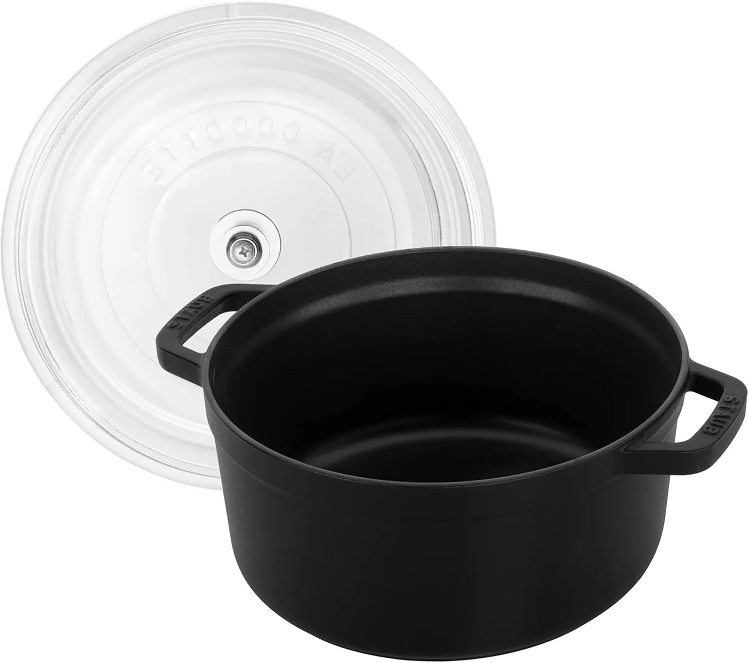 STAUB Cast Iron Dutch Oven 4-qt Round Cocotte with Glass Lid, Made in France, Serves 3-4, Black