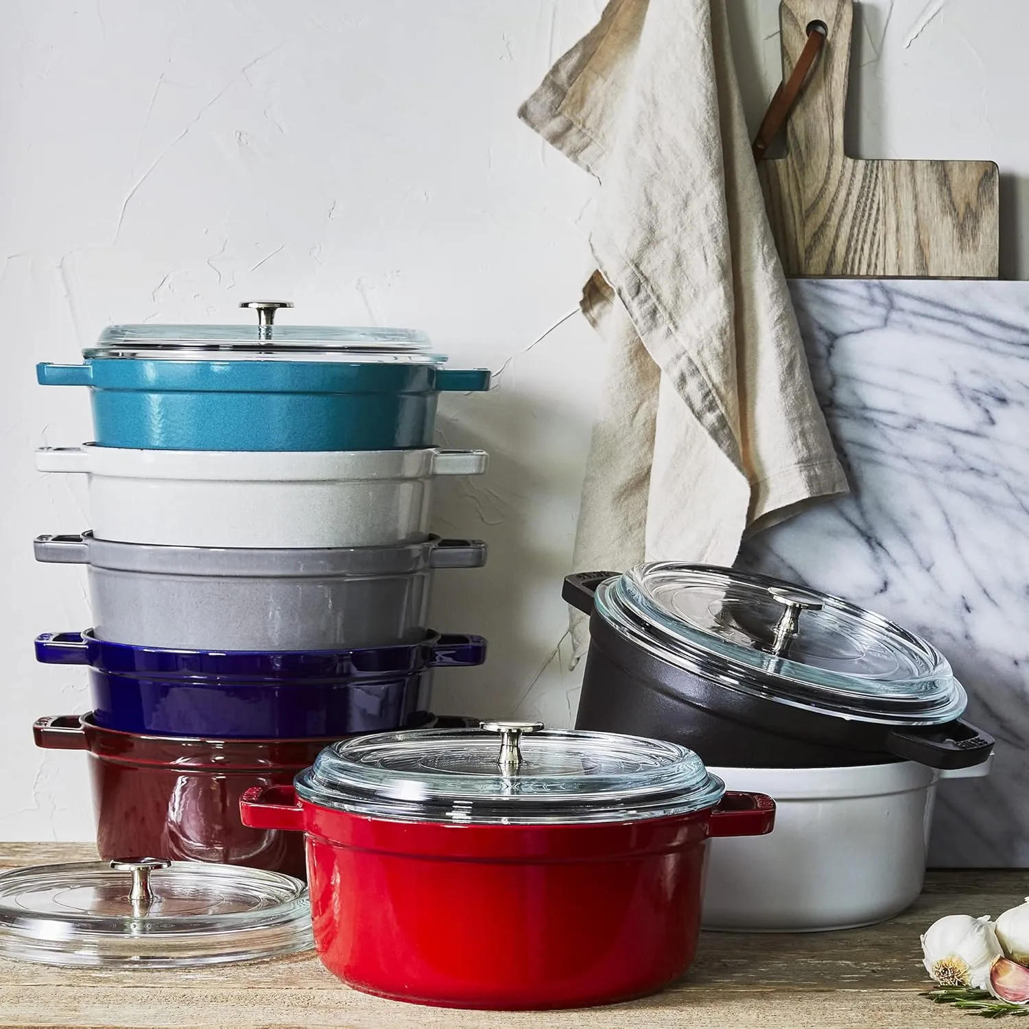 STAUB Cast Iron Dutch Oven 4-qt Round Cocotte with Glass Lid, Made in France, Serves 3-4, Black