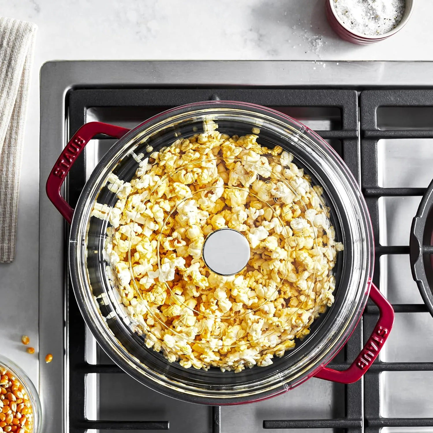 Staub Cast Iron Dutch Oven 4-qt Round Cocotte with Glass Lid, Made in France, Serves 3-4, Cherry