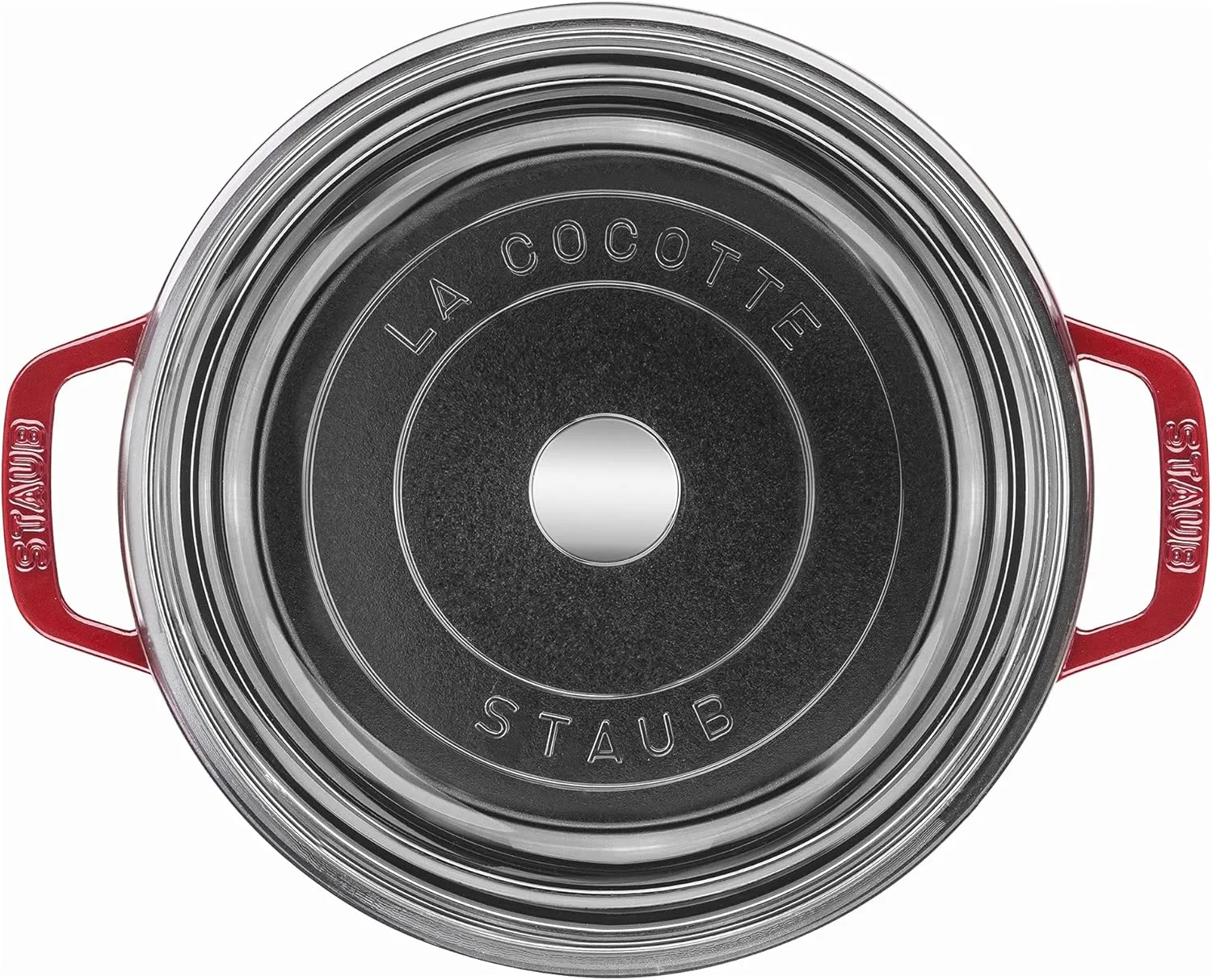 Staub Cast Iron Dutch Oven 4-qt Round Cocotte with Glass Lid, Made in France, Serves 3-4, Cherry