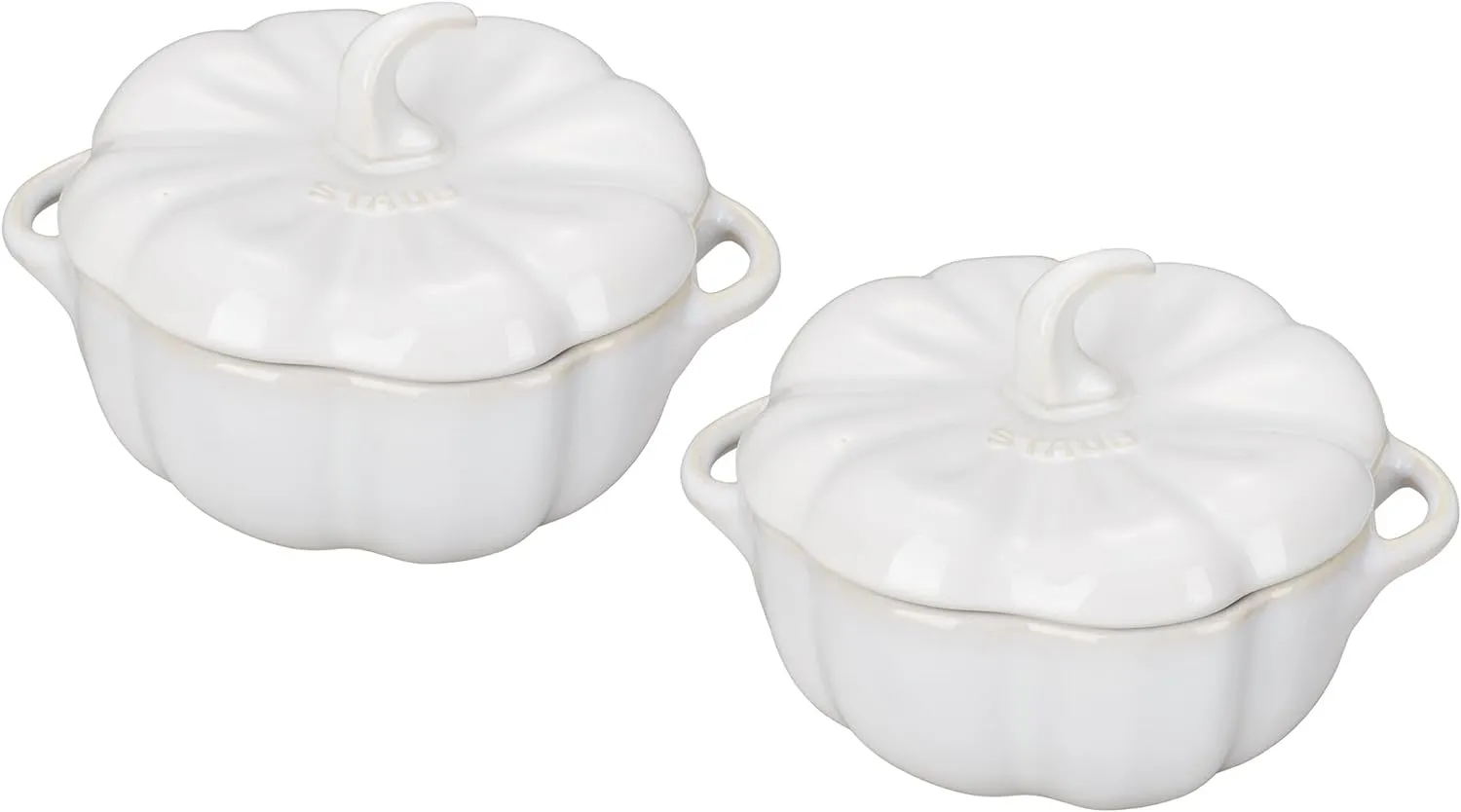 Staub Ceramic 2-pc 16-oz Petite Pumpkin Cocotte Set - Rustic Ivory