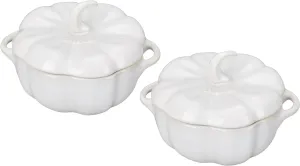 Staub Ceramic 2-pc 16-oz Petite Pumpkin Cocotte Set - Rustic Ivory