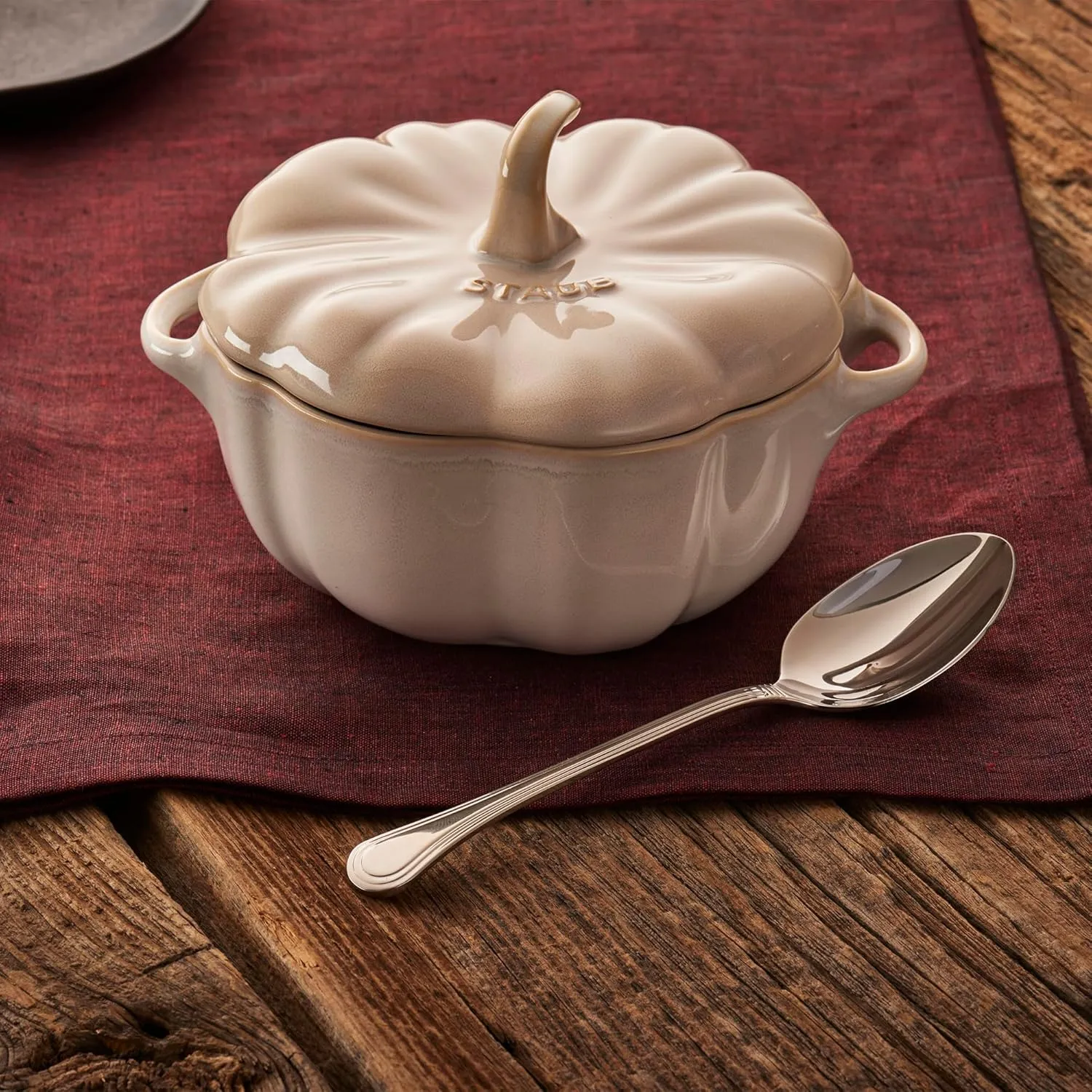 Staub Ceramic 2-pc 16-oz Petite Pumpkin Cocotte Set - Rustic Ivory