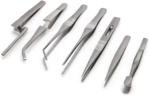 Steelman 7-Piece Tweezer Variety Tool Set for Electronic Repairs, Jewelry Making, and Model Building, Stainless Steel, Includes Sharp, Angled, Blunt, and Offset Tips, Storage Case Included