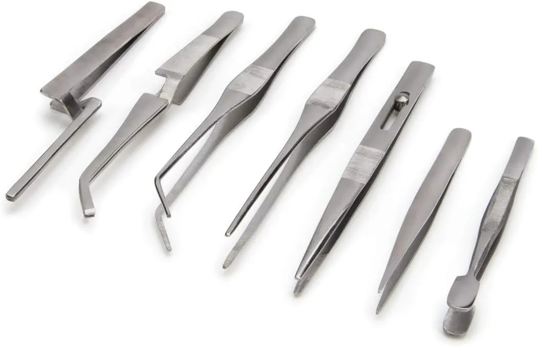 Steelman 7-Piece Tweezer Variety Tool Set for Electronic Repairs, Jewelry Making, and Model Building, Stainless Steel, Includes Sharp, Angled, Blunt, and Offset Tips, Storage Case Included