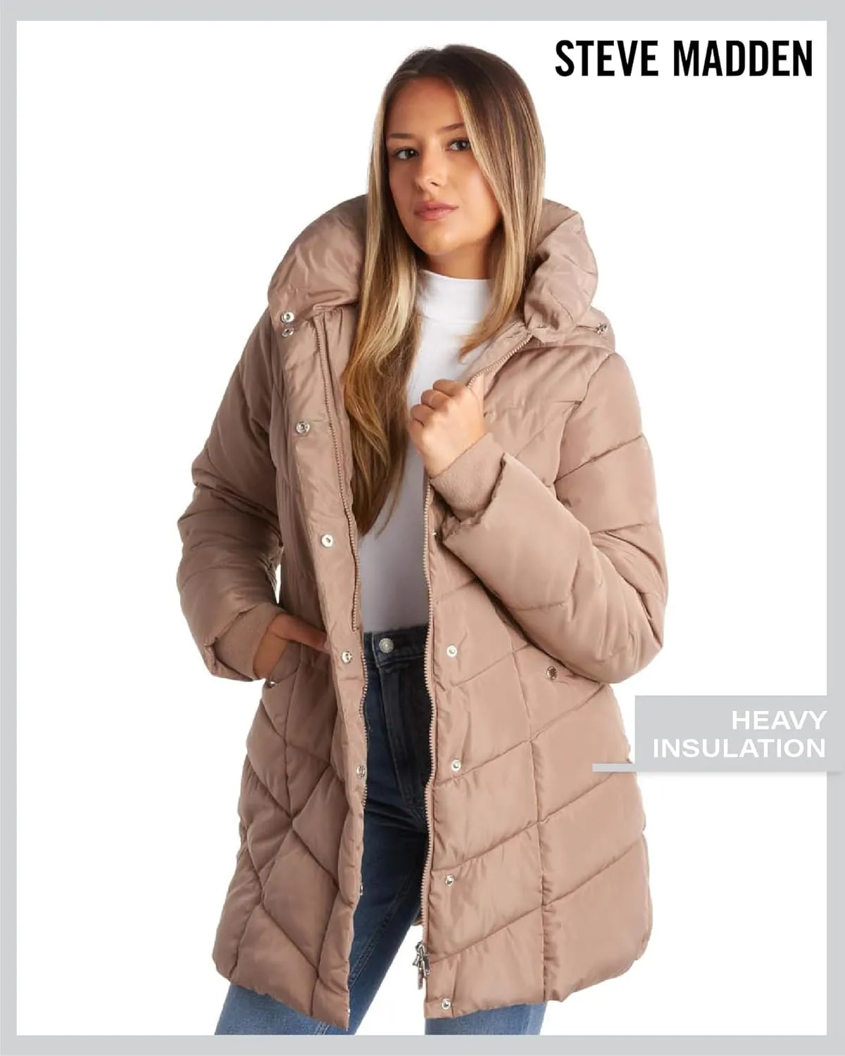 Steve Madden Women's Insulated Quilted Puffer Parka Winter Coat with Hood (S-XL)