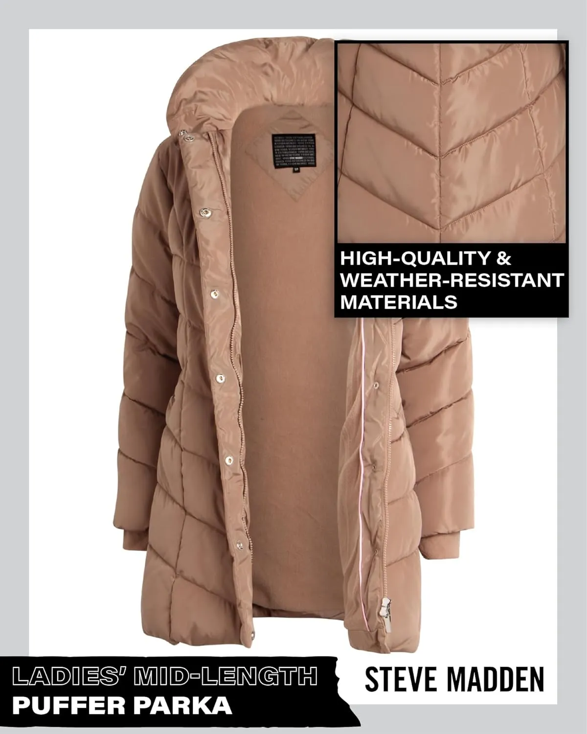 Steve Madden Women's Insulated Quilted Puffer Parka Winter Coat with Hood (S-XL)