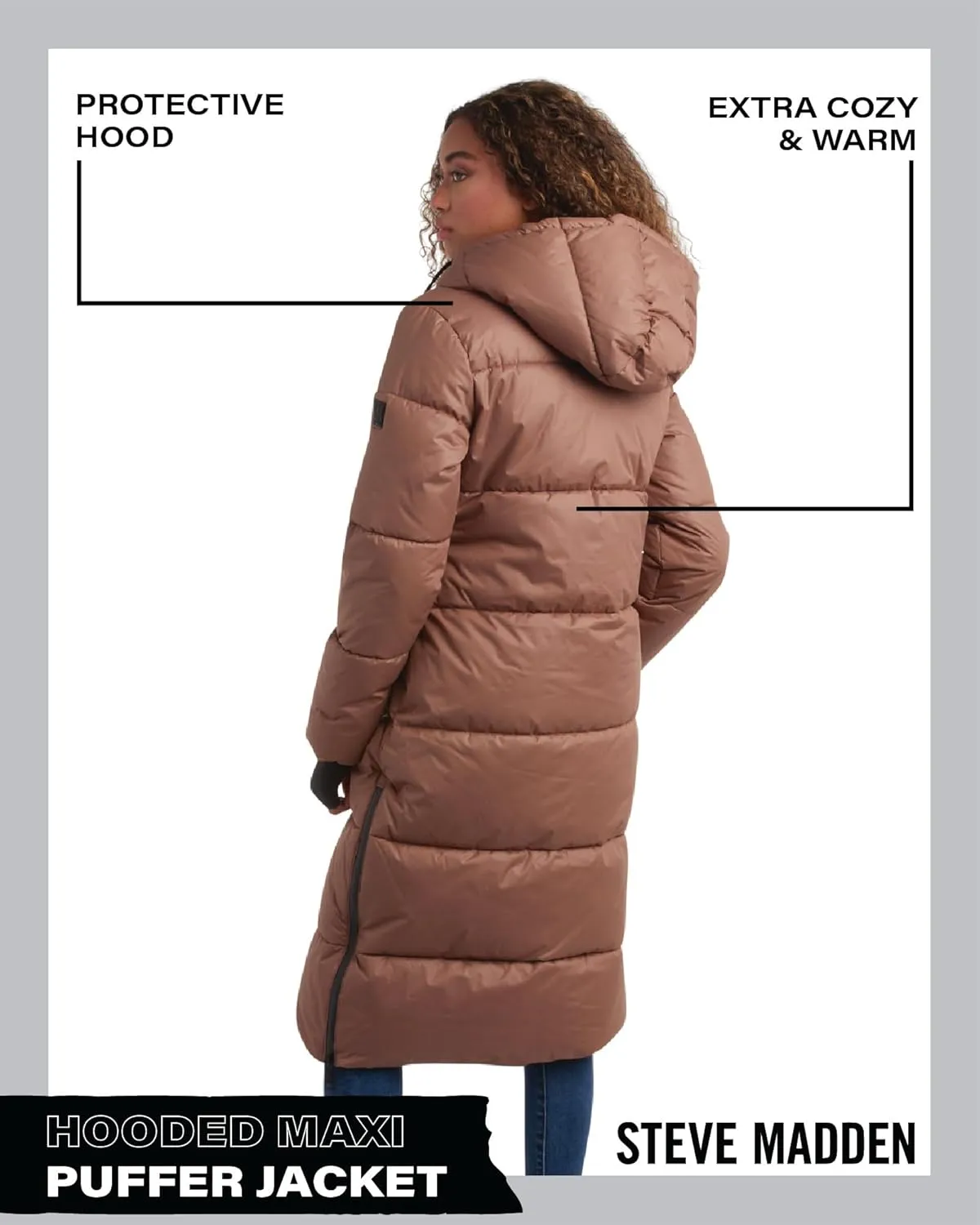 Steve Madden Women's Maxi Puffer Jacket - Heavyweight Insulated Long Winter Coat with Hood and Weatherproof Zippers (S-XL)