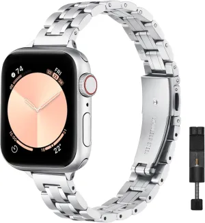 STIROLL Thin Replacement Band Compatible for Apple Watch 38mm 40mm 41mm 42mm 44mm 45mm 46mm 49mm, Stainless Steel Metal Wristband Women Men for iWatch Ultra SE Series 10/9/8/7/6/5/4/3/2, Silver