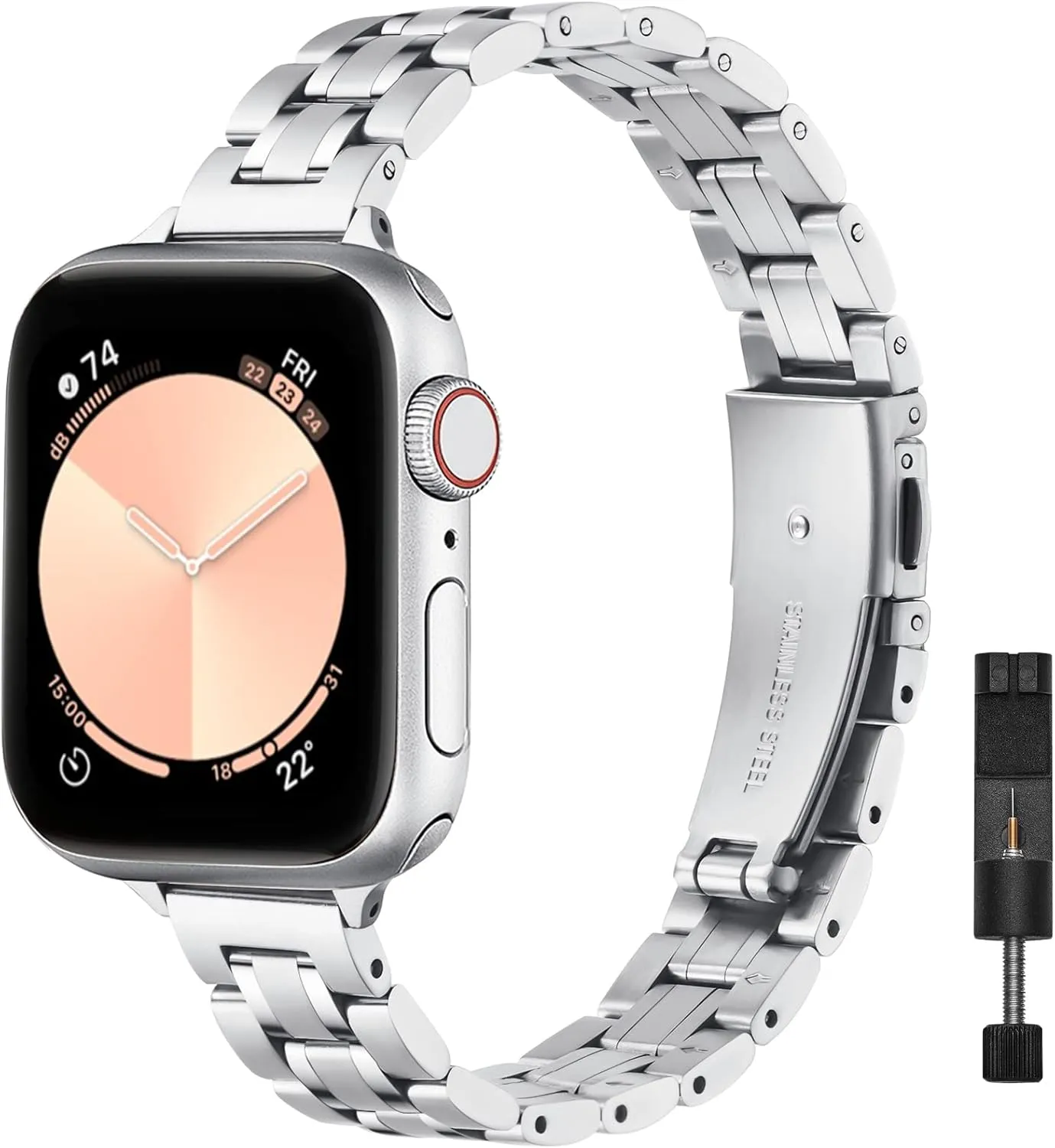 STIROLL Thin Replacement Band Compatible for Apple Watch 38mm 40mm 41mm 42mm 44mm 45mm 46mm 49mm, Stainless Steel Metal Wristband Women Men for iWatch Ultra SE Series 10/9/8/7/6/5/4/3/2, Silver