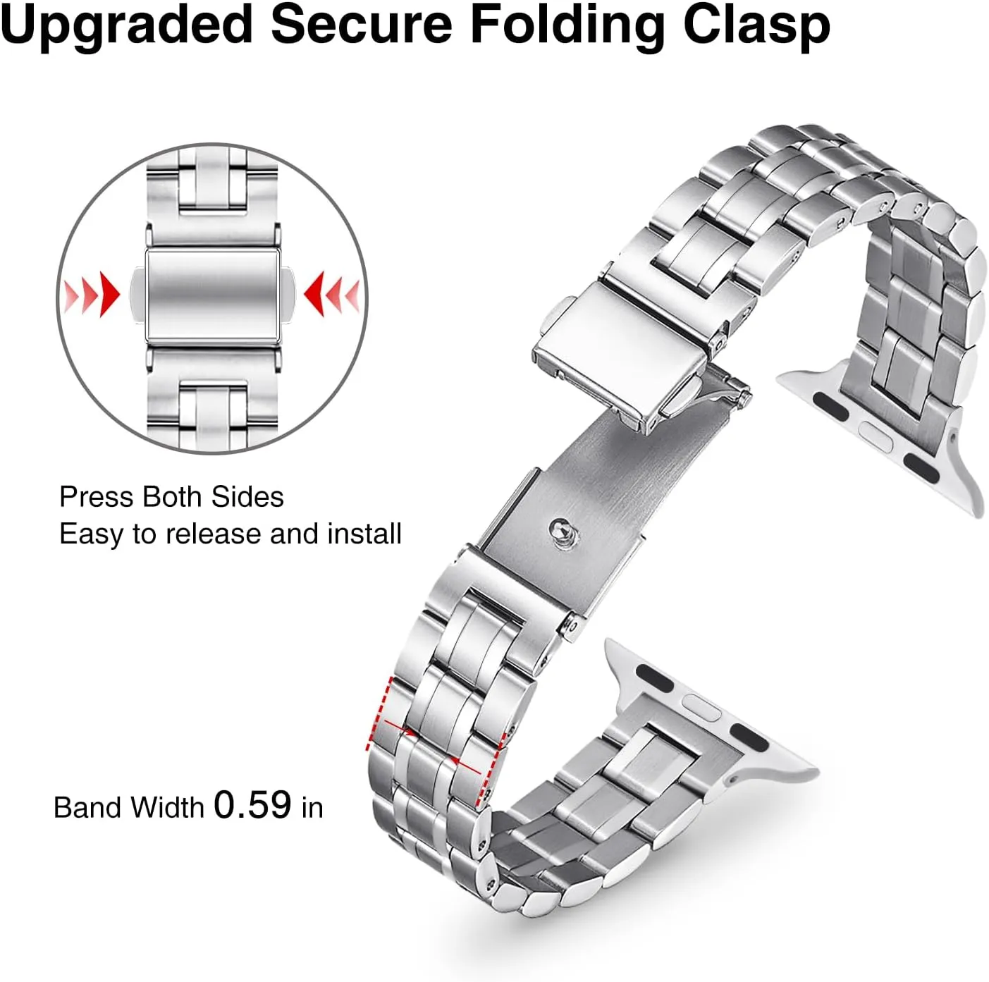 STIROLL Thin Replacement Band Compatible for Apple Watch 38mm 40mm 41mm 42mm 44mm 45mm 46mm 49mm, Stainless Steel Metal Wristband Women Men for iWatch Ultra SE Series 10/9/8/7/6/5/4/3/2, Silver