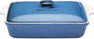 Stoneware Casserole Dish Bakeware Set with Lid, Covered Rectangular Dinnerware, Extra Large 4.23 Quart, 13 by 9 Inch, Blu Indaco [Reactive Blue]