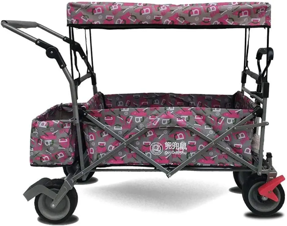 Storage Trolleys Folding Garden Trolley Cart Heavy Duty Wagon with Canopy Multi-Function Shopping Cart for Outdoor Camping Beach Pull Truck with 4 Wheels, Load：150Kg (B)