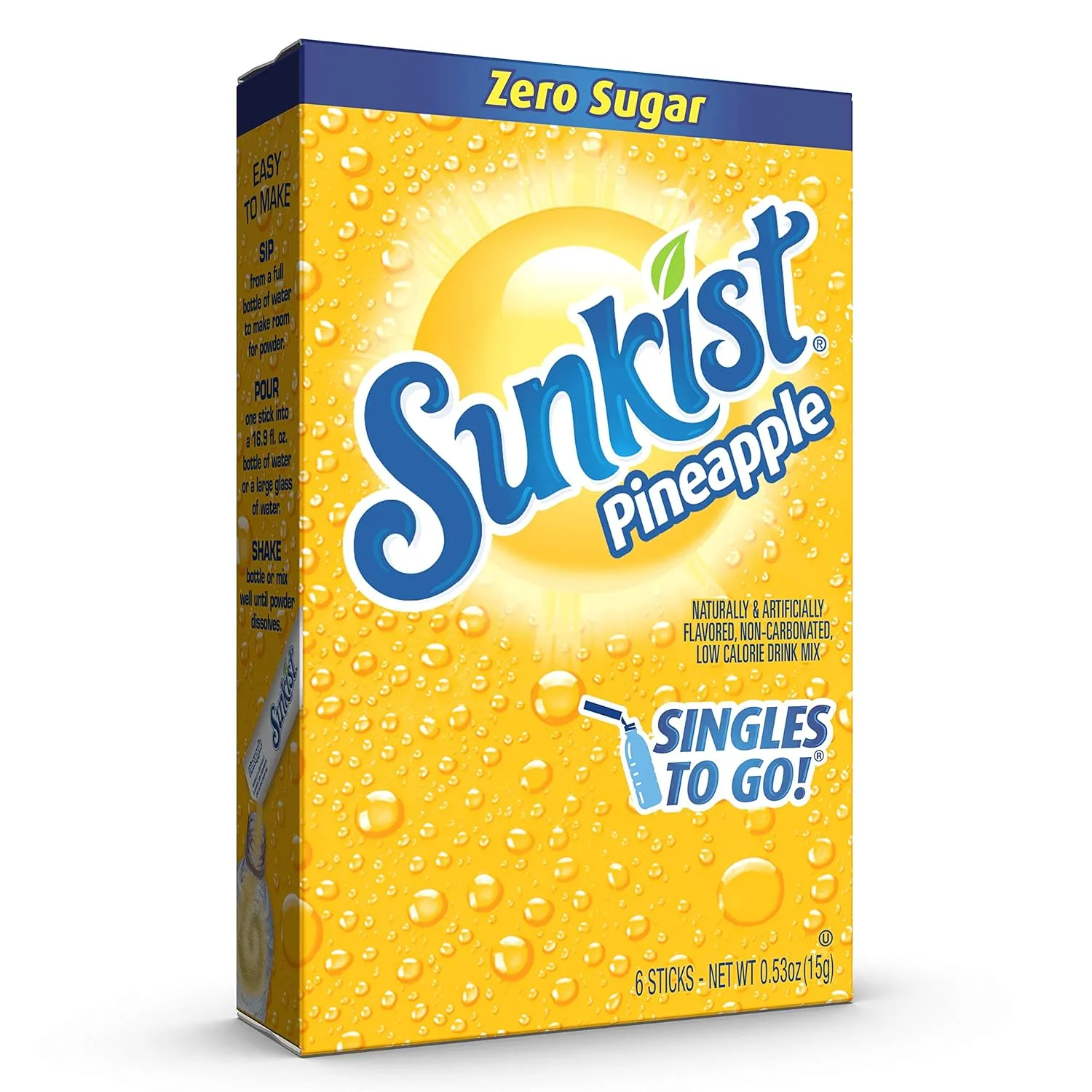 Sunkist Soda Pineapple Singles To Go Drink Mix, 0.53 OZ, 6 Count (Pack of 12)