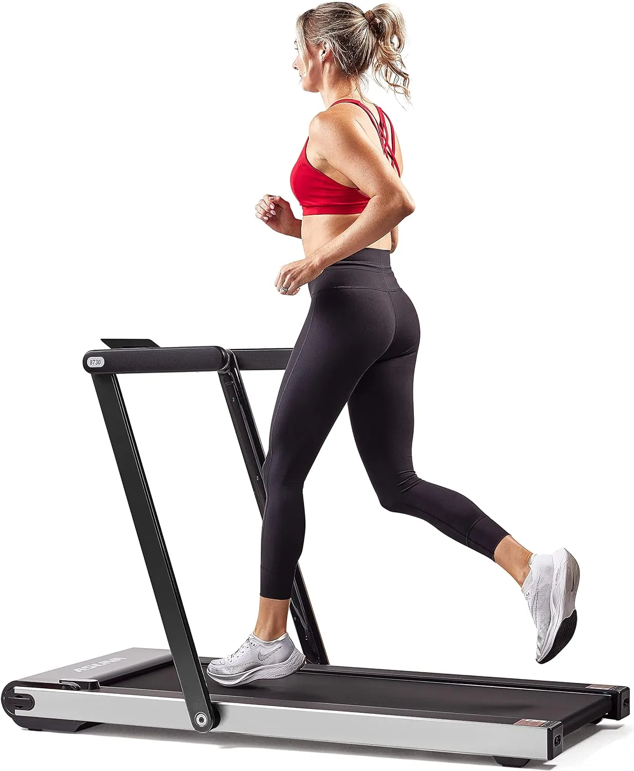 Sunny Health & Fitness Slim Foldable Treadmill Fully Assembled, 17.7" x 49" Non-Slip Running Surface, 2.5 HP Motor, Speeds up to 8 MPH, Shock-Absorption, Device Holder, Digital Monitor, & Easy Storage