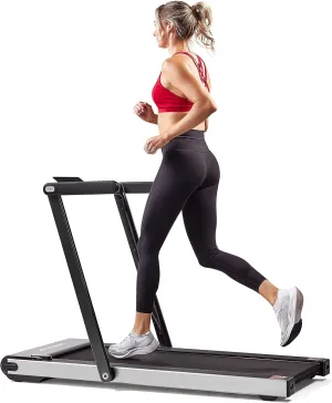 Sunny Health & Fitness Slim Foldable Treadmill Fully Assembled, 17.7" x 49" Non-Slip Running Surface, 2.5 HP Motor, Speeds up to 8 MPH, Shock-Absorption, Device Holder, Digital Monitor, & Easy Storage