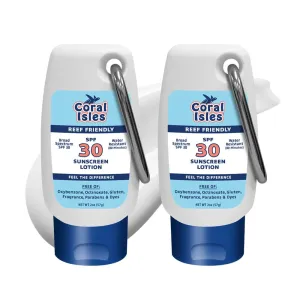 Sunscreen SPF 30 | Hawaii Compliant as Reef Safe | Octinoxate & Oxybenzone Free | Broad Spectrum UVA/UVB Protection | Water Resistant 80 Min. | Fragrance Free | 2 Fl Oz (Pack of 2))
