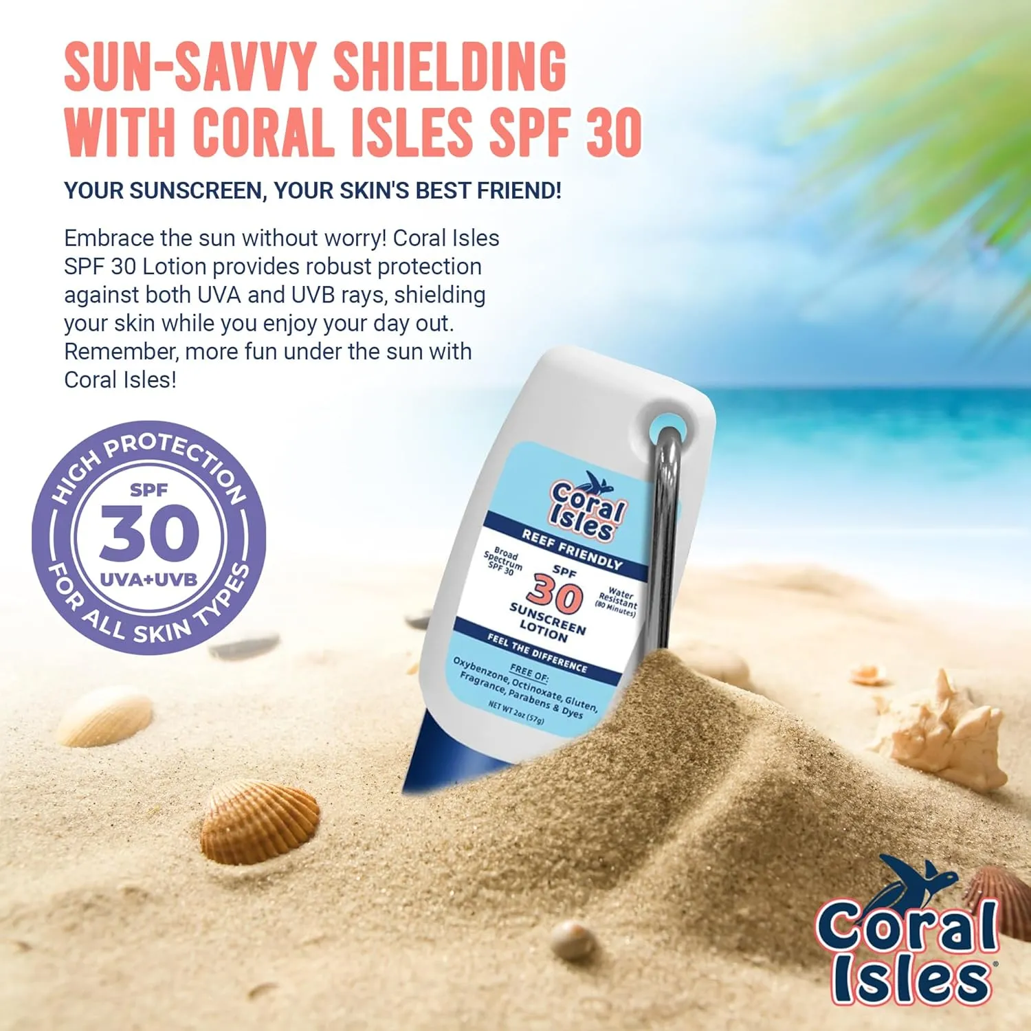Sunscreen SPF 30 | Hawaii Compliant as Reef Safe | Octinoxate & Oxybenzone Free | Broad Spectrum UVA/UVB Protection | Water Resistant 80 Min. | Fragrance Free | 2 Fl Oz (Pack of 2))