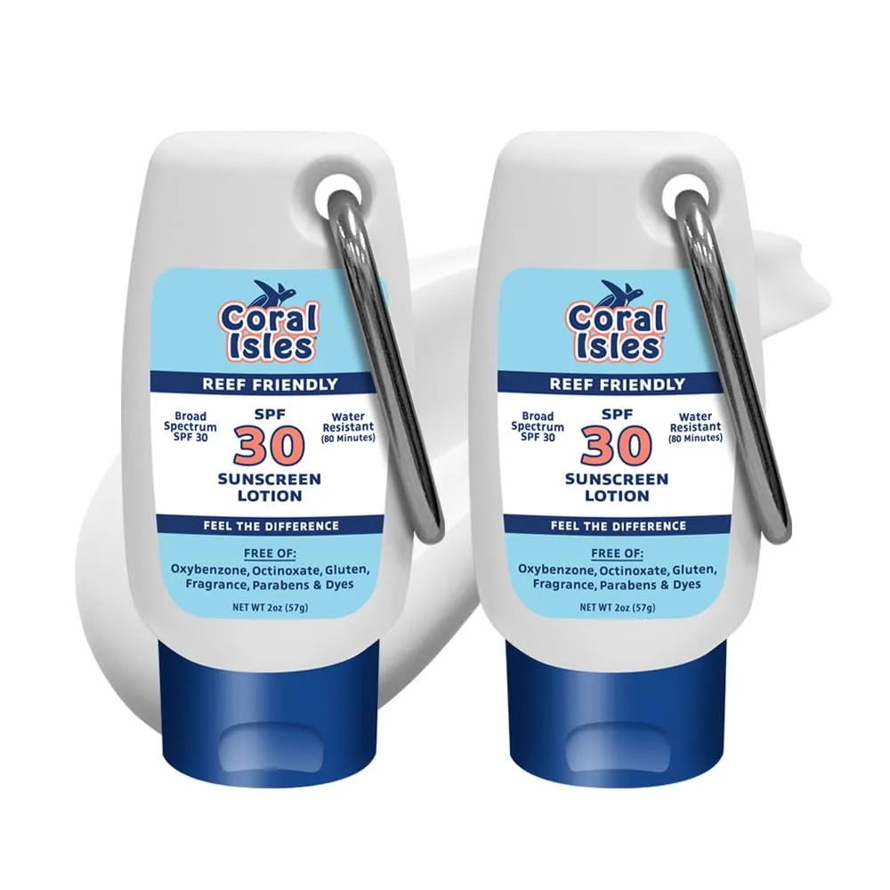 Sunscreen SPF 30 | Hawaii Compliant as Reef Safe | Octinoxate & Oxybenzone Free | Broad Spectrum UVA/UVB Protection | Water Resistant 80 Min. | Fragrance Free | 2 Fl Oz (Pack of 2))