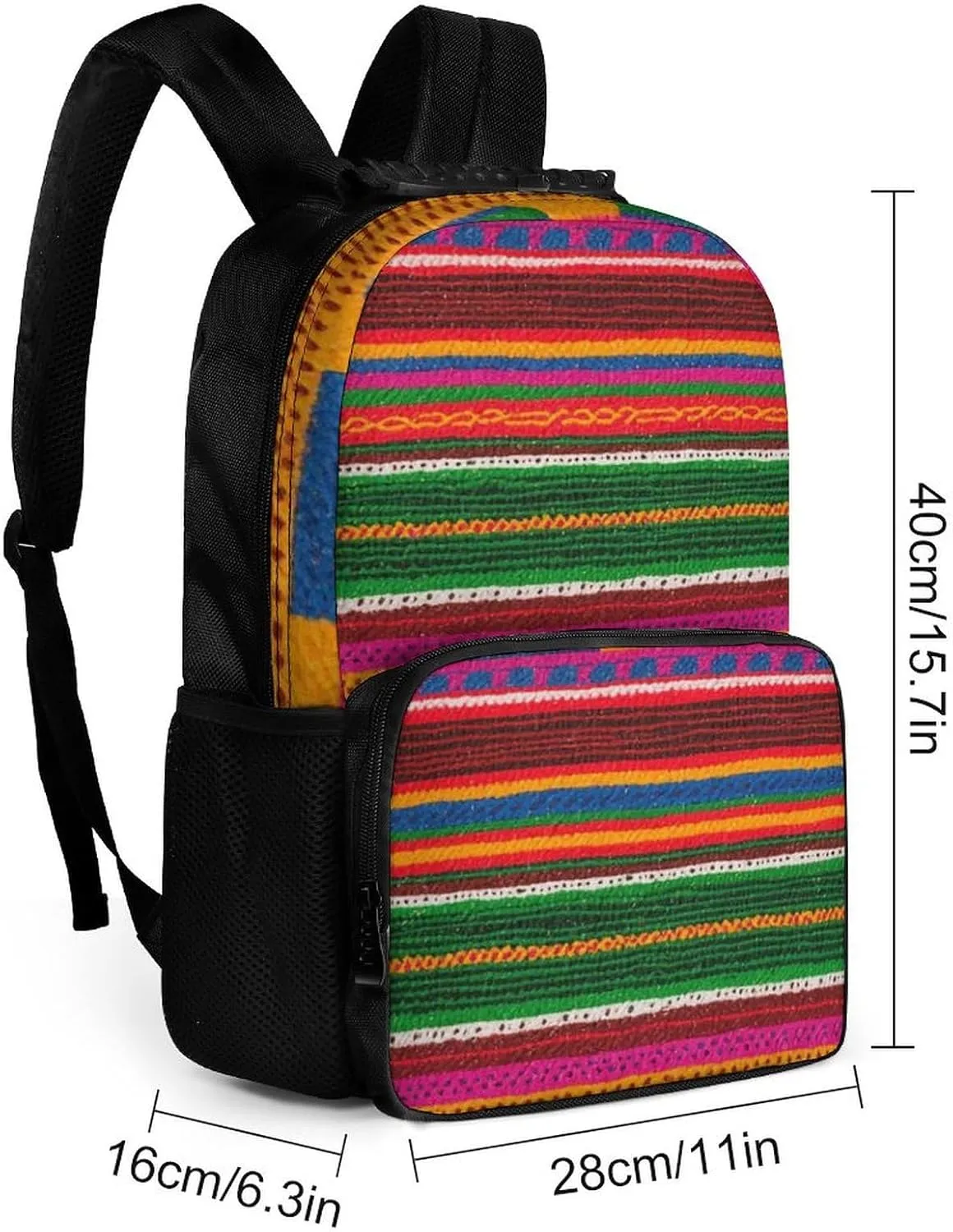 Supdreamc Lightweight Daypack Bookbag for Trekking Business Walking Cycling - Big Capacity Anti-Theft Multipurpose Carry On Bag, Colorful Mexican Blanket Stripes Art Business Computer Bag