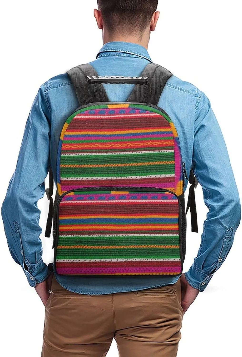 Supdreamc Lightweight Daypack Bookbag for Trekking Business Walking Cycling - Big Capacity Anti-Theft Multipurpose Carry On Bag, Colorful Mexican Blanket Stripes Art Business Computer Bag