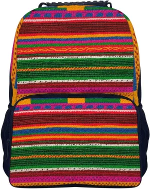 Supdreamc Lightweight Daypack Bookbag for Trekking Business Walking Cycling - Big Capacity Anti-Theft Multipurpose Carry On Bag, Colorful Mexican Blanket Stripes Art Business Computer Bag