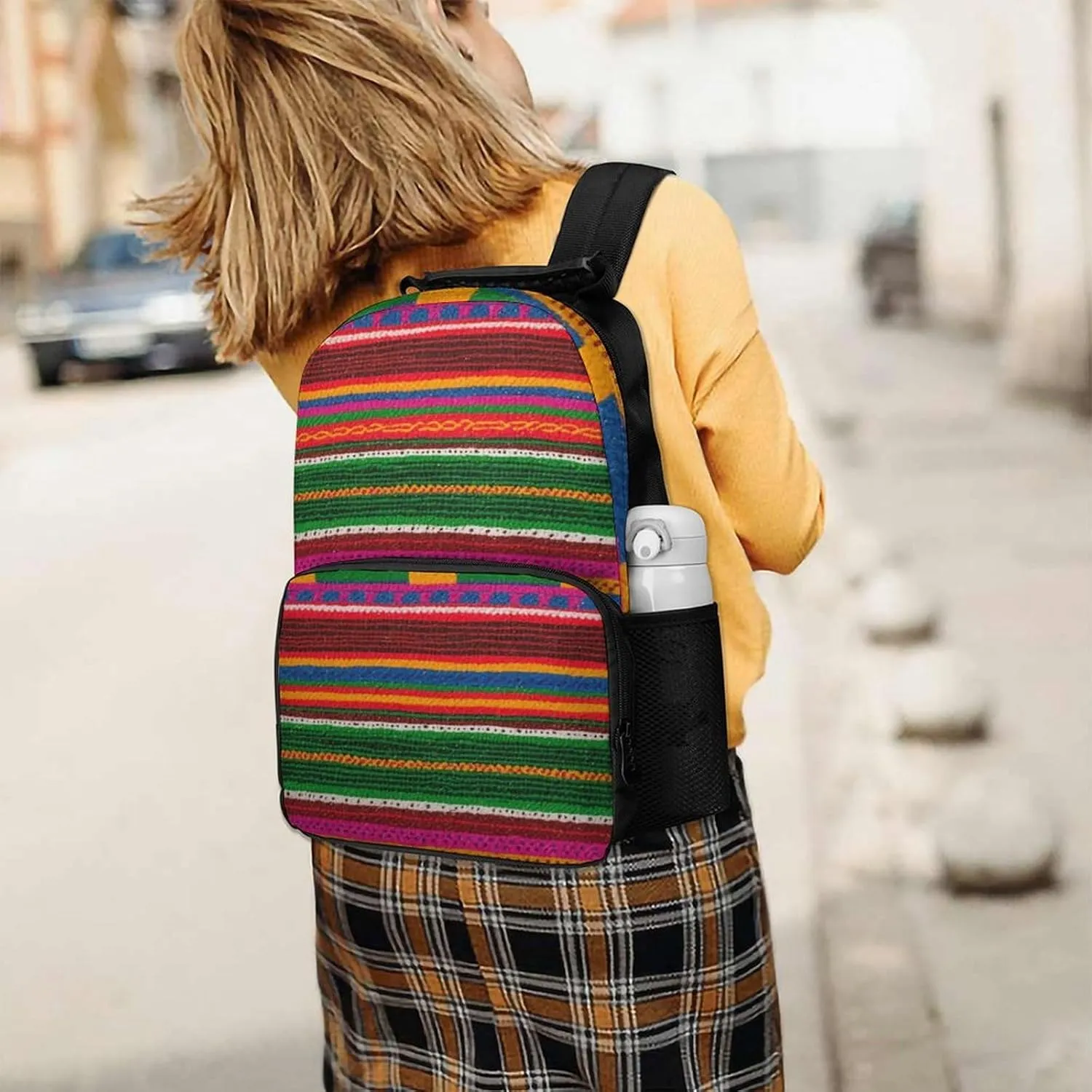 Supdreamc Lightweight Daypack Bookbag for Trekking Business Walking Cycling - Big Capacity Anti-Theft Multipurpose Carry On Bag, Colorful Mexican Blanket Stripes Art Business Computer Bag