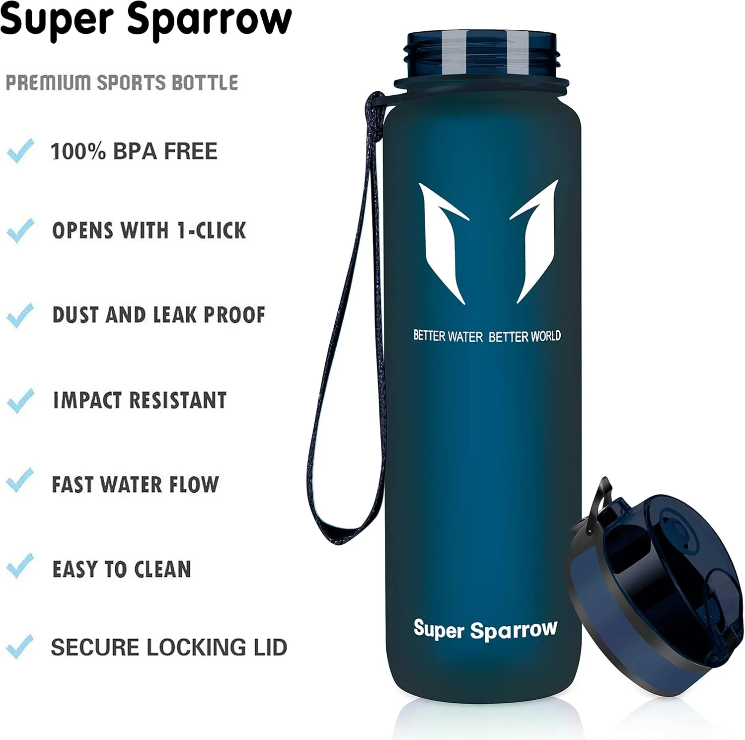Super Sparrow Water Bottle - 12 oz/17 oz/25 oz/32 oz - BPA Free Tritan Water Bottles - One Touch Opening - Leak-proof Plastic Bottle - Kids Water Bottle for Office, Gym, Outdoor, Sports