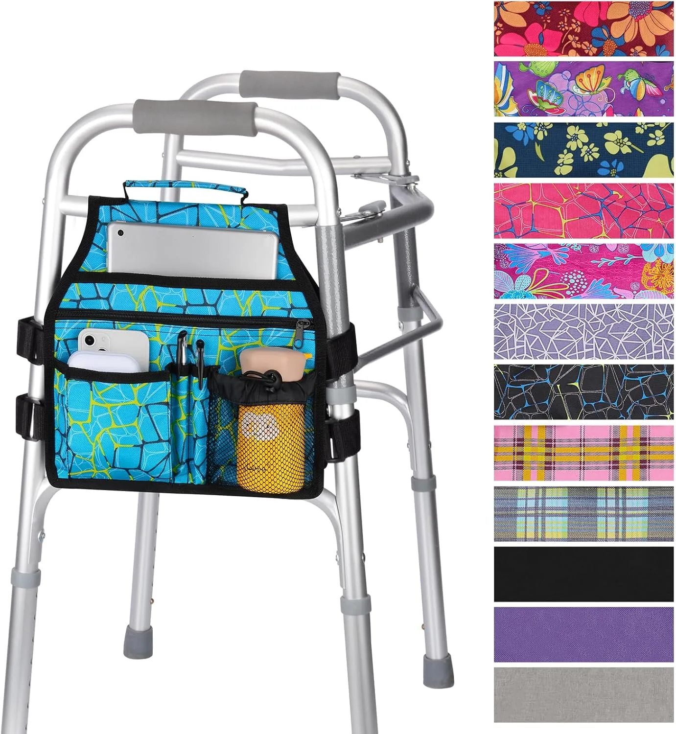 supregear Side Walker Bag, Walker Accessories Bag w/Cup Holder, Folding Walker Basket Waterproof Walker Organizer Caddy Pouch for Most Walker with Side Bar for Seniors, Elderly, Double Sided