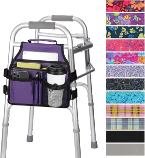 supregear Side Walker Bag, Walker Accessories Bag w/Cup Holder, Folding Walker Basket Waterproof Walker Organizer Caddy Pouch for Most Walker with Side Bar for Seniors, Elderly, Double Sided