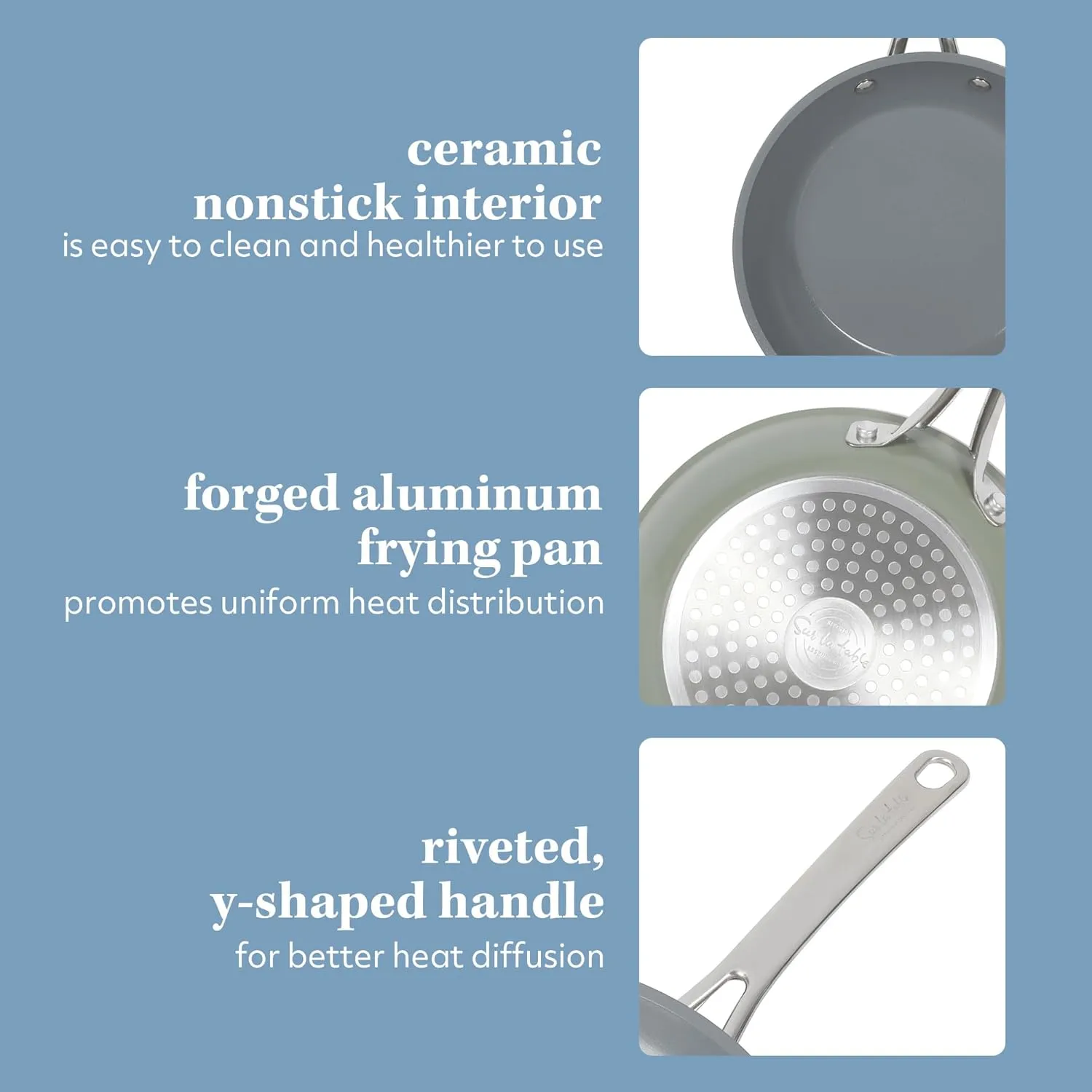 Sur La Table Kitchen Essentials 8 Inch Fry Pan PFA Free Titanium Ceramic Nonstick Interior Forged Aluminum Cookware Frying Pan - Green - Induction Compatible